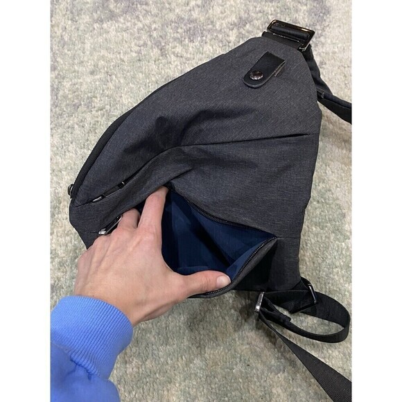 NIID CrossBody Sling Bag Black/Gray - Navy Blue Interior - Secure Adjustable - Picture 3 of 7